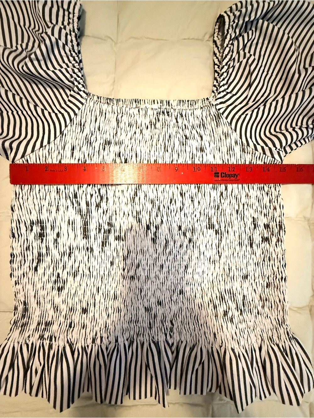 JODIFL Black and White Striped Puff Sleeve Smocked Blouse - Size S - Picture 10 of 11